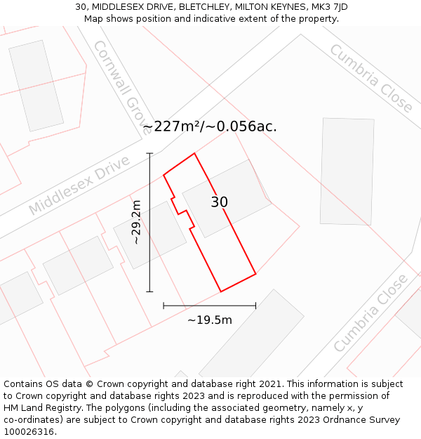 30, MIDDLESEX DRIVE, BLETCHLEY, MILTON KEYNES, MK3 7JD: Plot and title map