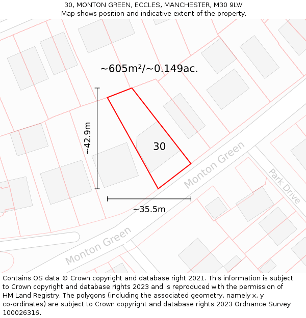 30, MONTON GREEN, ECCLES, MANCHESTER, M30 9LW: Plot and title map