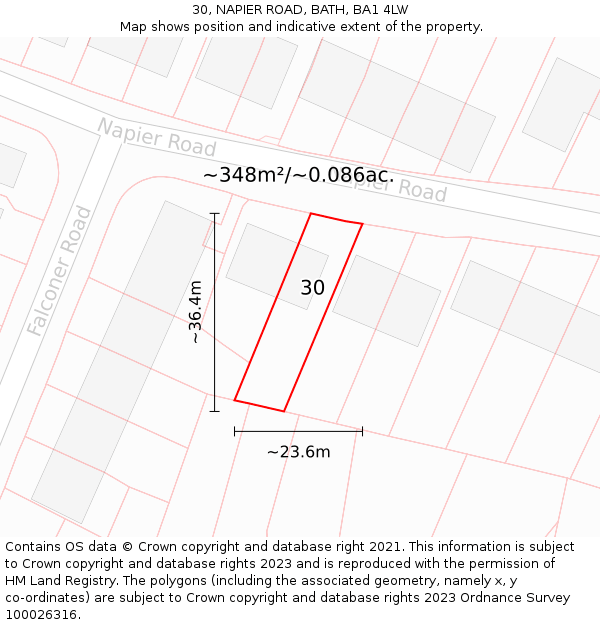 30, NAPIER ROAD, BATH, BA1 4LW: Plot and title map