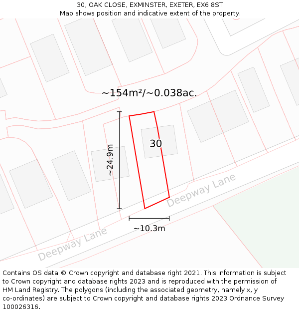 30, OAK CLOSE, EXMINSTER, EXETER, EX6 8ST: Plot and title map