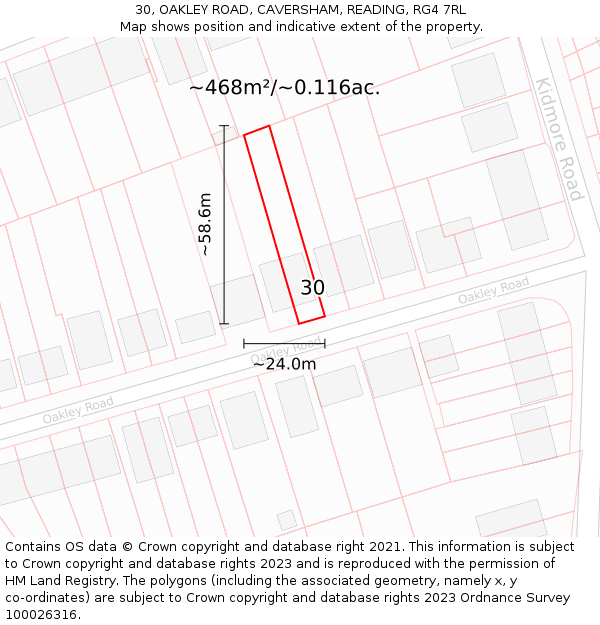 30, OAKLEY ROAD, CAVERSHAM, READING, RG4 7RL: Plot and title map