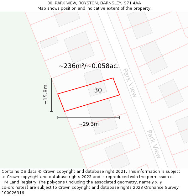 30, PARK VIEW, ROYSTON, BARNSLEY, S71 4AA: Plot and title map