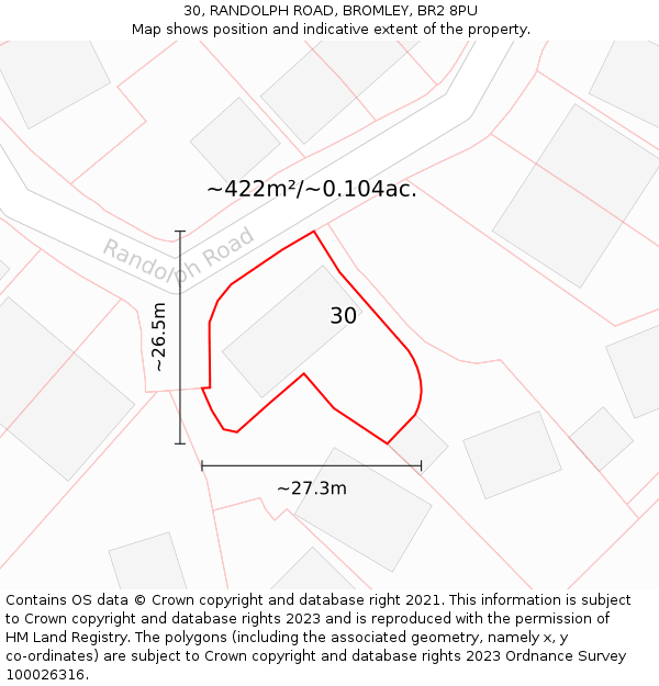 30, RANDOLPH ROAD, BROMLEY, BR2 8PU: Plot and title map
