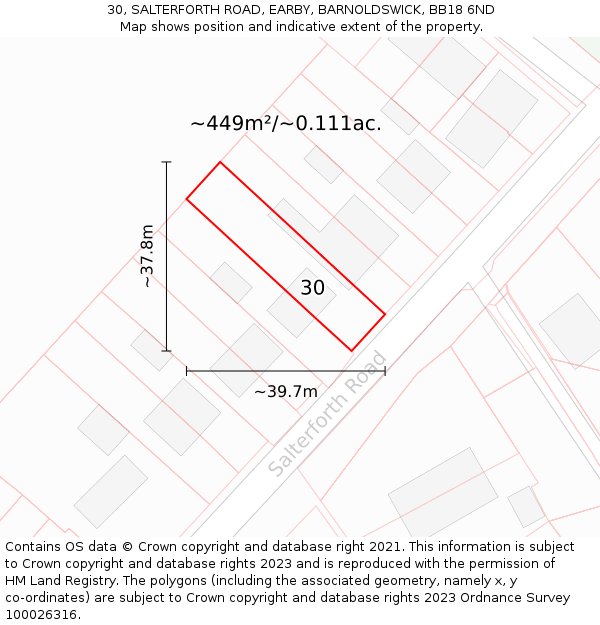 30, SALTERFORTH ROAD, EARBY, BARNOLDSWICK, BB18 6ND: Plot and title map