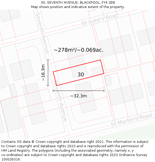 30, SEVENTH AVENUE, BLACKPOOL, FY4 2EB: Plot and title map