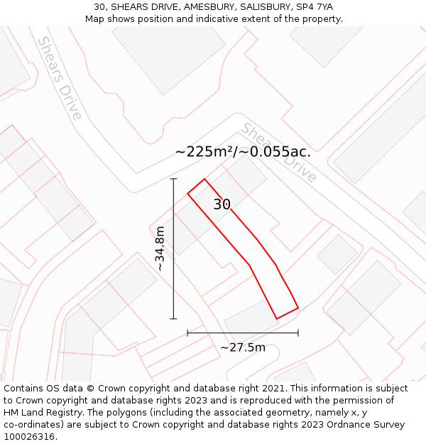 30, SHEARS DRIVE, AMESBURY, SALISBURY, SP4 7YA: Plot and title map