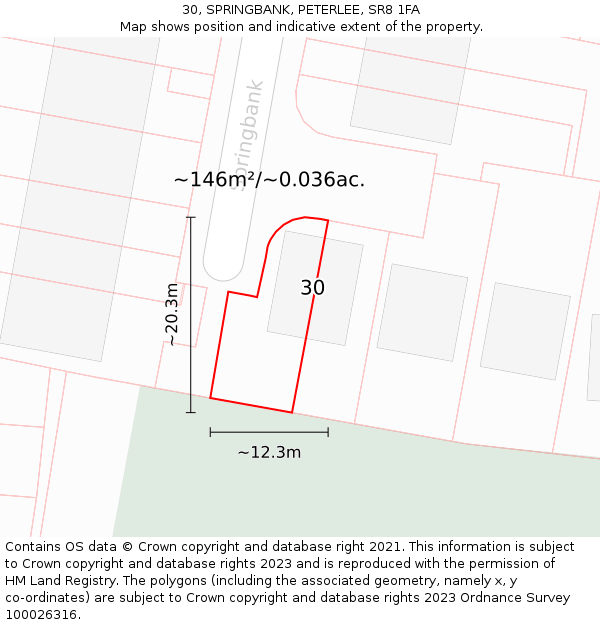 30, SPRINGBANK, PETERLEE, SR8 1FA: Plot and title map