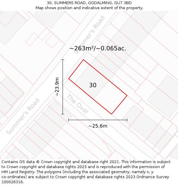 30, SUMMERS ROAD, GODALMING, GU7 3BD: Plot and title map