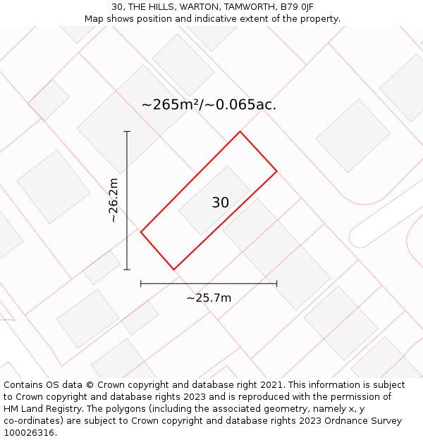30, THE HILLS, WARTON, TAMWORTH, B79 0JF: Plot and title map