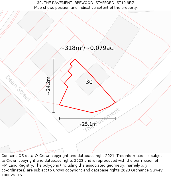 30, THE PAVEMENT, BREWOOD, STAFFORD, ST19 9BZ: Plot and title map