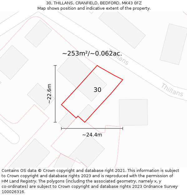 30, THILLANS, CRANFIELD, BEDFORD, MK43 0FZ: Plot and title map