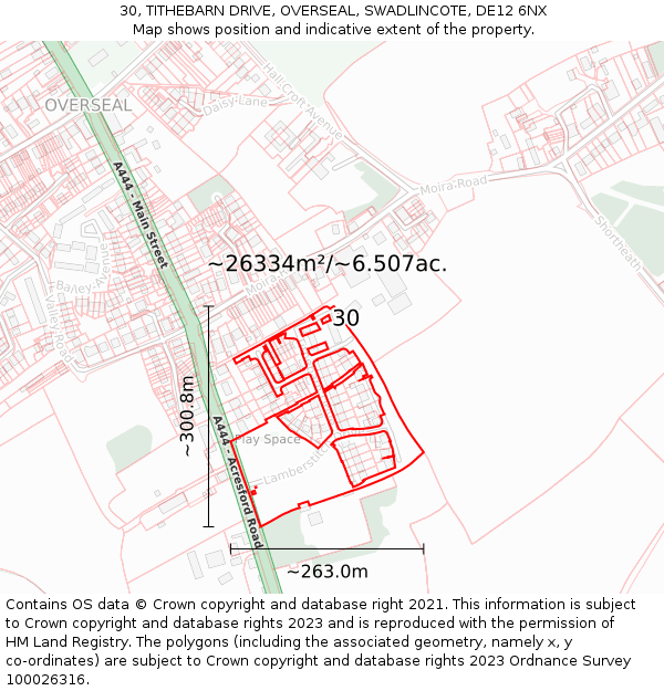30, TITHEBARN DRIVE, OVERSEAL, SWADLINCOTE, DE12 6NX: Plot and title map