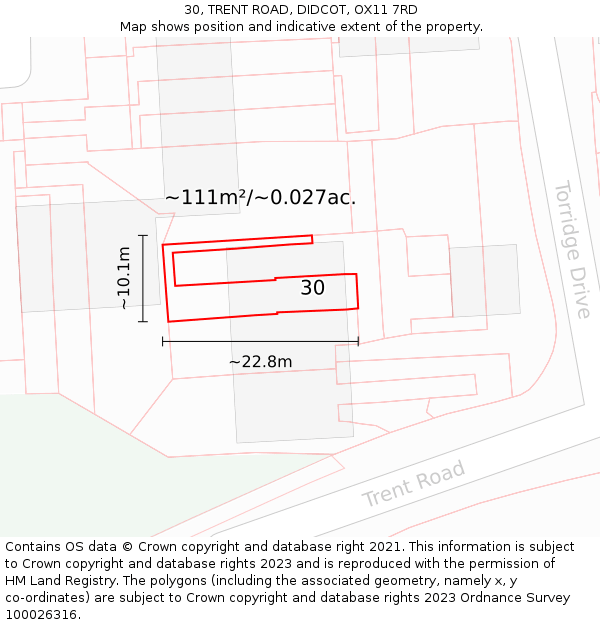 30, TRENT ROAD, DIDCOT, OX11 7RD: Plot and title map