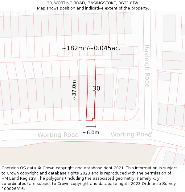 30, WORTING ROAD, BASINGSTOKE, RG21 8TW: Plot and title map