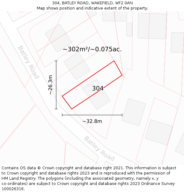 304, BATLEY ROAD, WAKEFIELD, WF2 0AN: Plot and title map