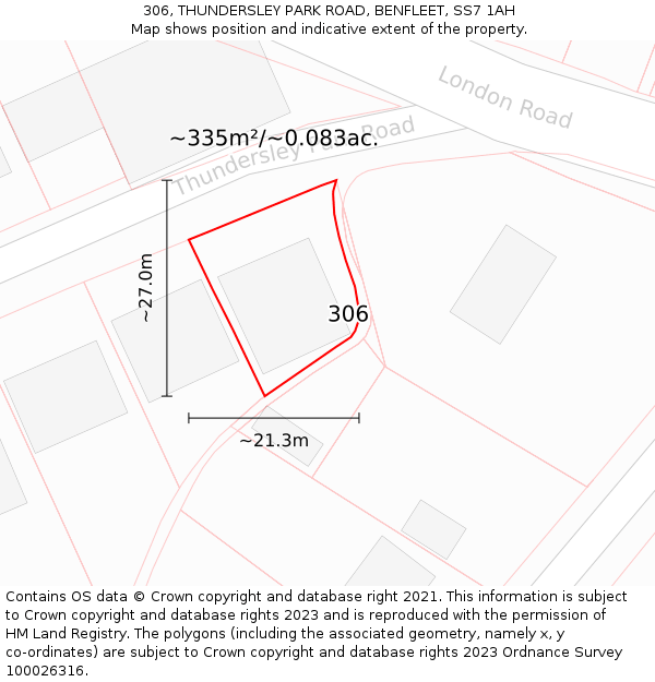 306, THUNDERSLEY PARK ROAD, BENFLEET, SS7 1AH: Plot and title map