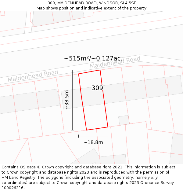 309, MAIDENHEAD ROAD, WINDSOR, SL4 5SE: Plot and title map