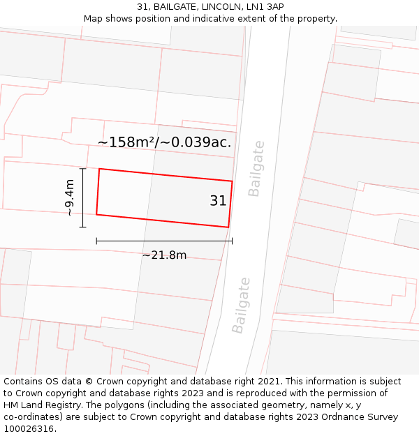 31, BAILGATE, LINCOLN, LN1 3AP: Plot and title map