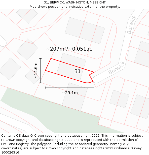 31, BERWICK, WASHINGTON, NE38 0NT: Plot and title map