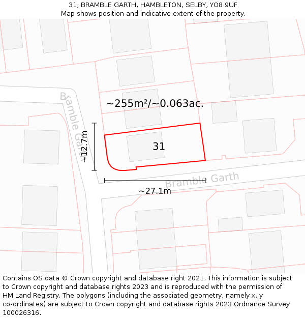 31, BRAMBLE GARTH, HAMBLETON, SELBY, YO8 9UF: Plot and title map