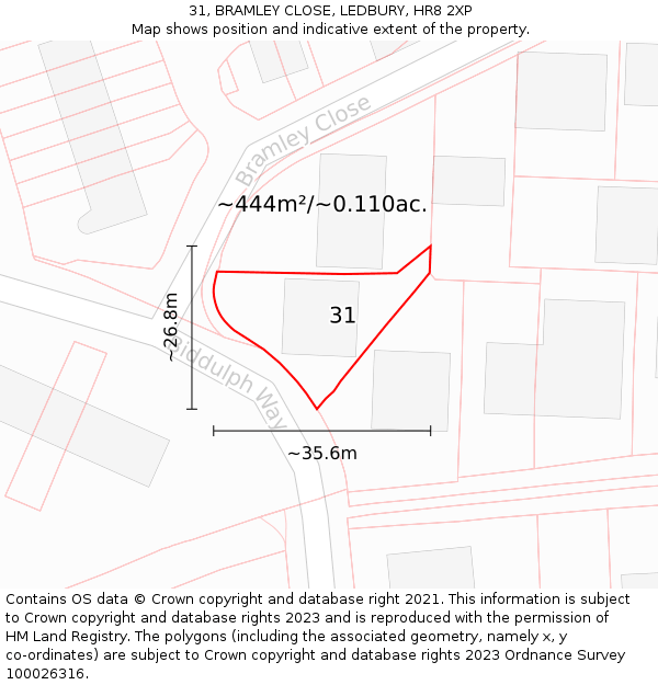 31, BRAMLEY CLOSE, LEDBURY, HR8 2XP: Plot and title map