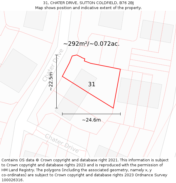 31, CHATER DRIVE, SUTTON COLDFIELD, B76 2BJ: Plot and title map