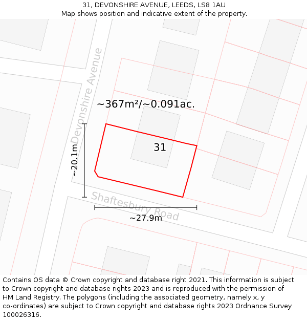 31, DEVONSHIRE AVENUE, LEEDS, LS8 1AU: Plot and title map