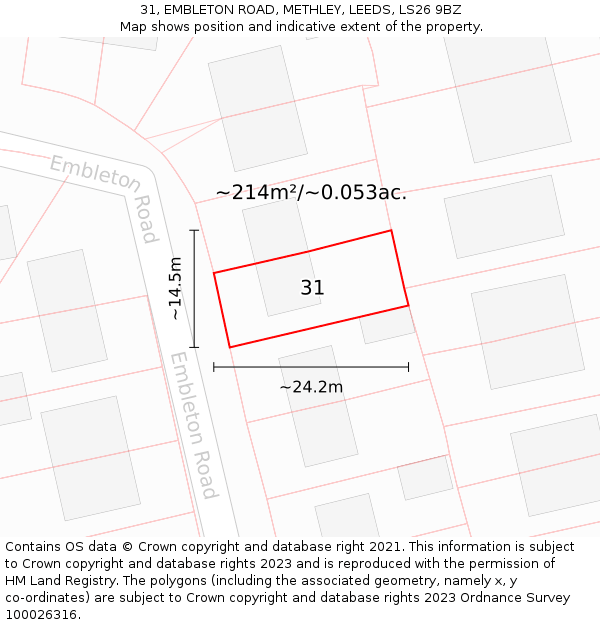 31, EMBLETON ROAD, METHLEY, LEEDS, LS26 9BZ: Plot and title map