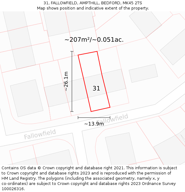 31, FALLOWFIELD, AMPTHILL, BEDFORD, MK45 2TS: Plot and title map