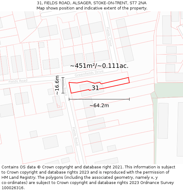 31, FIELDS ROAD, ALSAGER, STOKE-ON-TRENT, ST7 2NA: Plot and title map