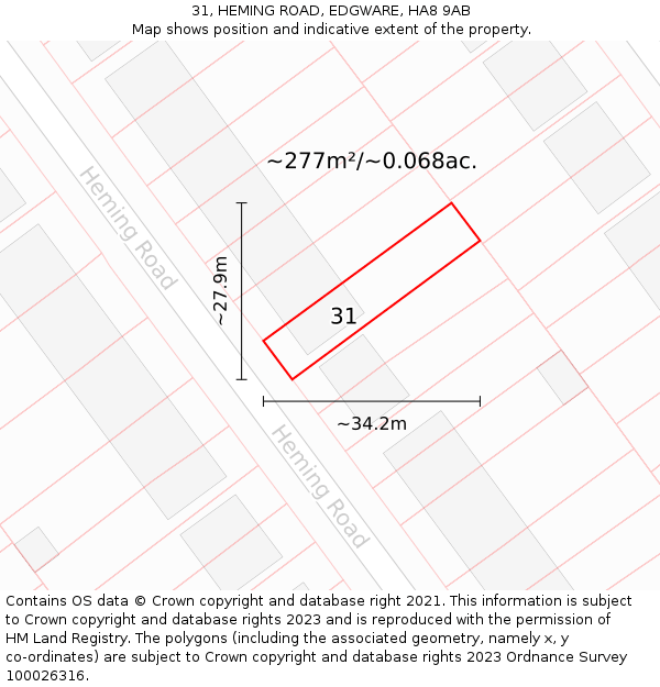 31, HEMING ROAD, EDGWARE, HA8 9AB: Plot and title map