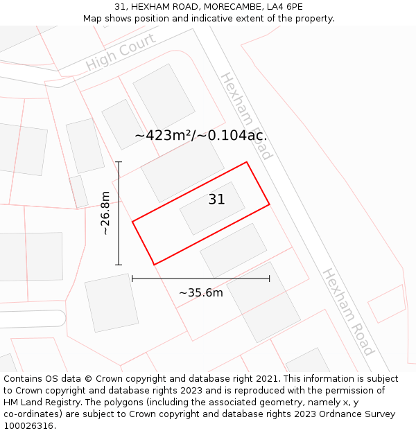 31, HEXHAM ROAD, MORECAMBE, LA4 6PE: Plot and title map