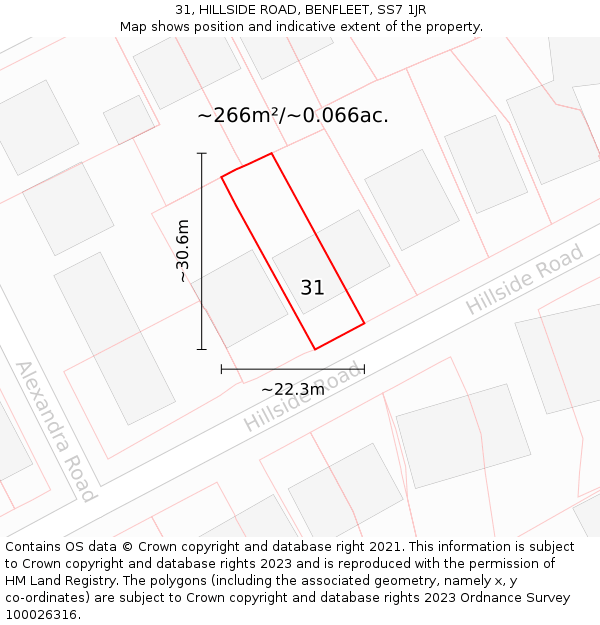 31, HILLSIDE ROAD, BENFLEET, SS7 1JR: Plot and title map