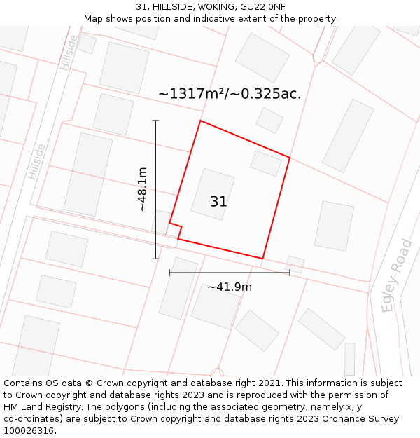 31, HILLSIDE, WOKING, GU22 0NF: Plot and title map