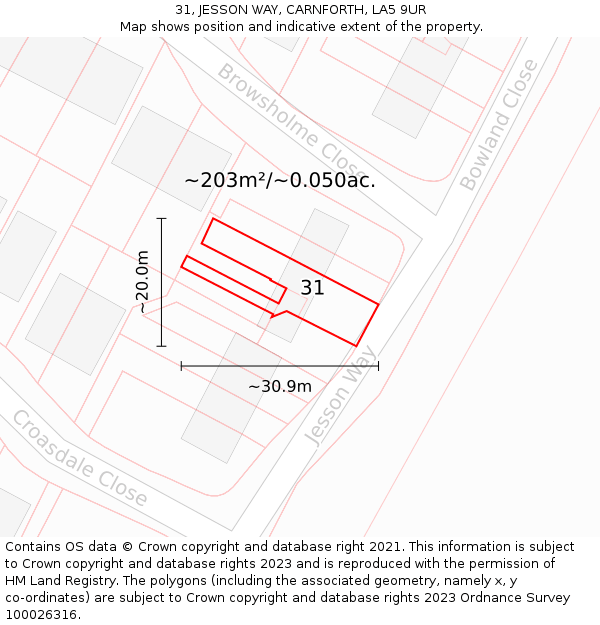 31, JESSON WAY, CARNFORTH, LA5 9UR: Plot and title map