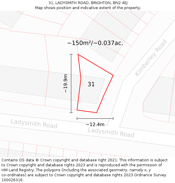 31, LADYSMITH ROAD, BRIGHTON, BN2 4EJ: Plot and title map