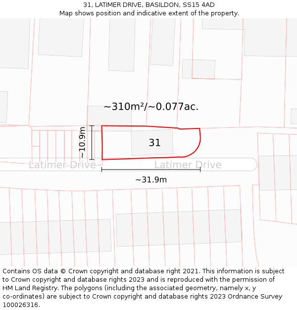 31, LATIMER DRIVE, BASILDON, SS15 4AD: Plot and title map