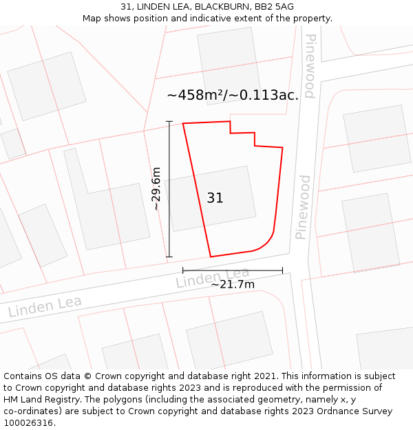 31, LINDEN LEA, BLACKBURN, BB2 5AG: Plot and title map