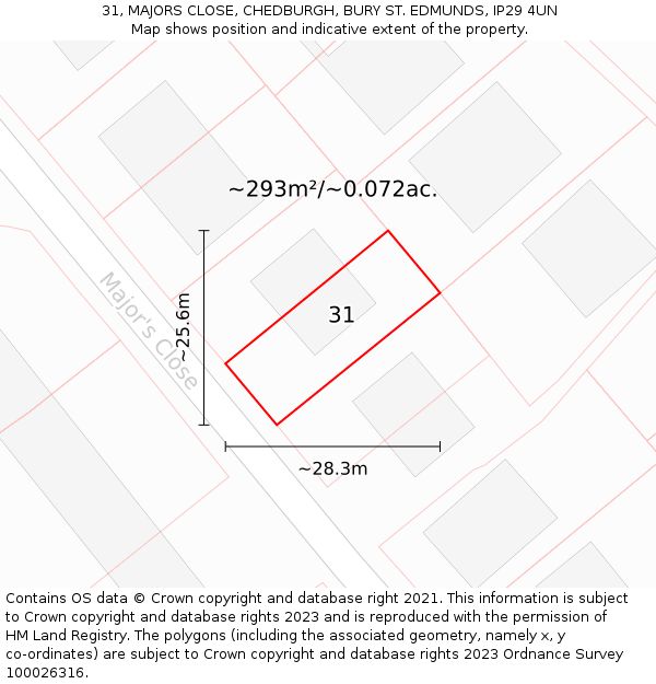 31, MAJORS CLOSE, CHEDBURGH, BURY ST EDMUNDS, IP29 4UN: Plot and title map