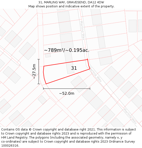 31, MARLING WAY, GRAVESEND, DA12 4DW: Plot and title map