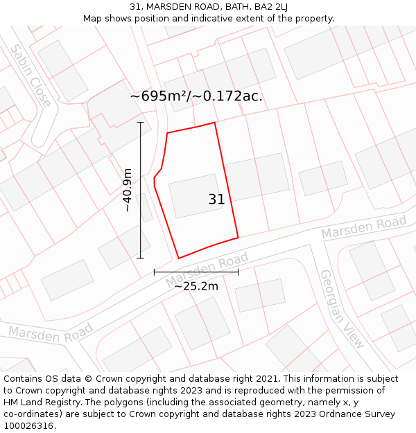 31, MARSDEN ROAD, BATH, BA2 2LJ: Plot and title map