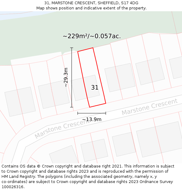 31, MARSTONE CRESCENT, SHEFFIELD, S17 4DG: Plot and title map