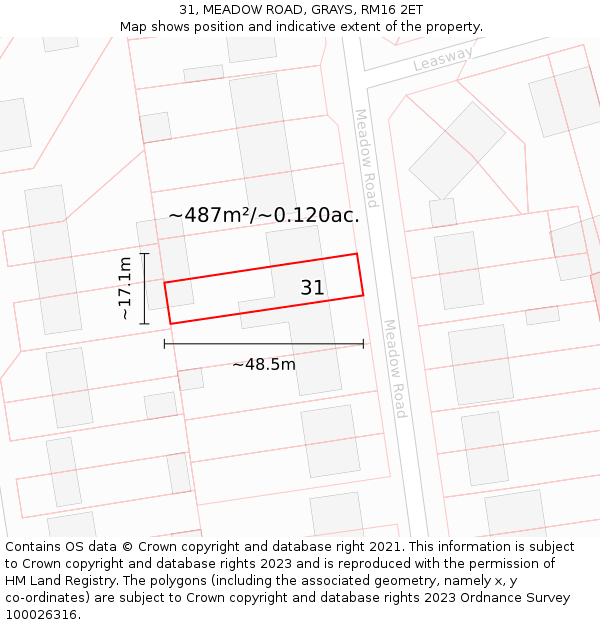31, MEADOW ROAD, GRAYS, RM16 2ET: Plot and title map