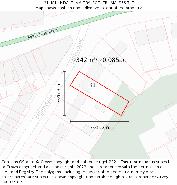 31, MILLINDALE, MALTBY, ROTHERHAM, S66 7LE: Plot and title map