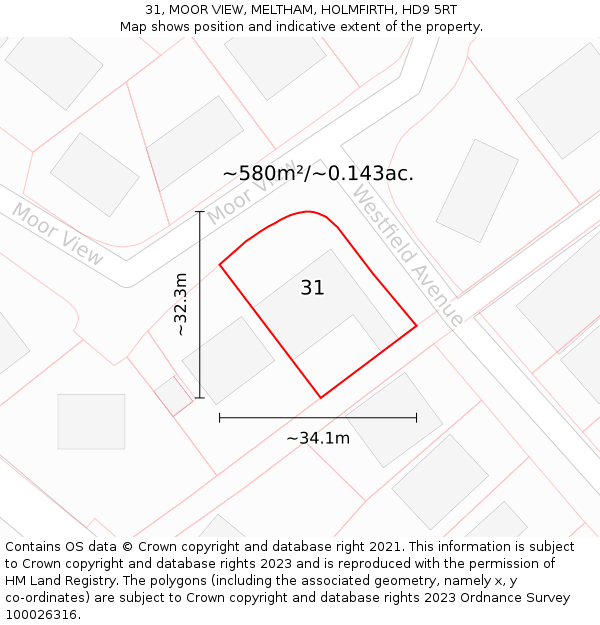 31, MOOR VIEW, MELTHAM, HOLMFIRTH, HD9 5RT: Plot and title map