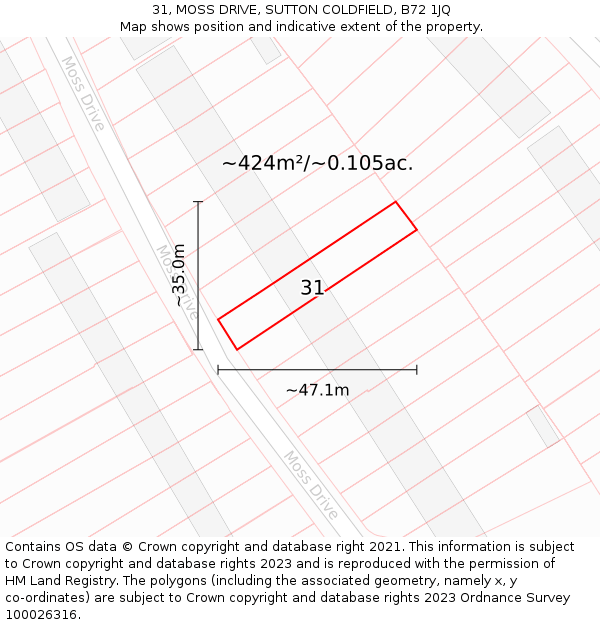 31, MOSS DRIVE, SUTTON COLDFIELD, B72 1JQ: Plot and title map