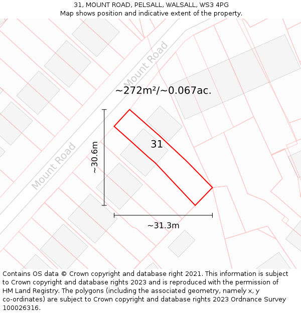 31, MOUNT ROAD, PELSALL, WALSALL, WS3 4PG: Plot and title map