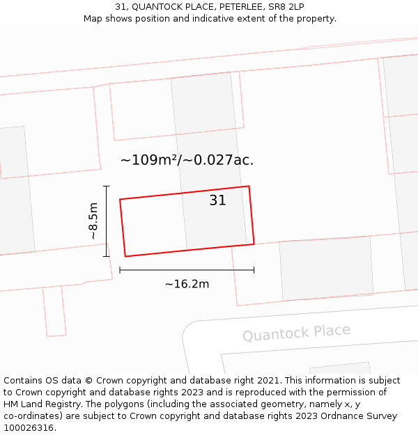 31, QUANTOCK PLACE, PETERLEE, SR8 2LP: Plot and title map
