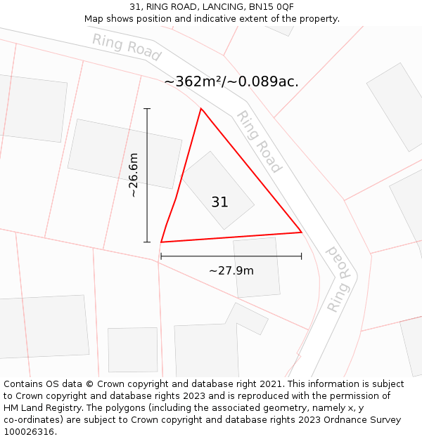 31, RING ROAD, LANCING, BN15 0QF: Plot and title map