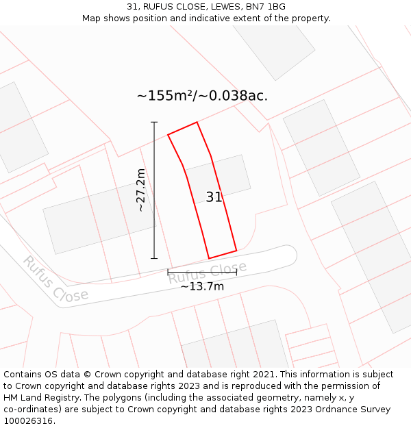 31, RUFUS CLOSE, LEWES, BN7 1BG: Plot and title map